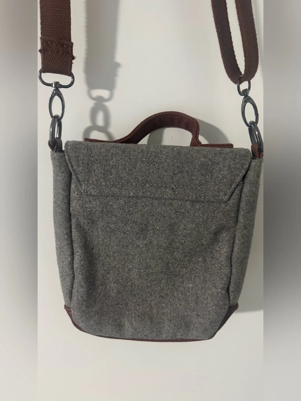 Something Strong Small Wool Messenger Crossbody Bag Gray/Brown